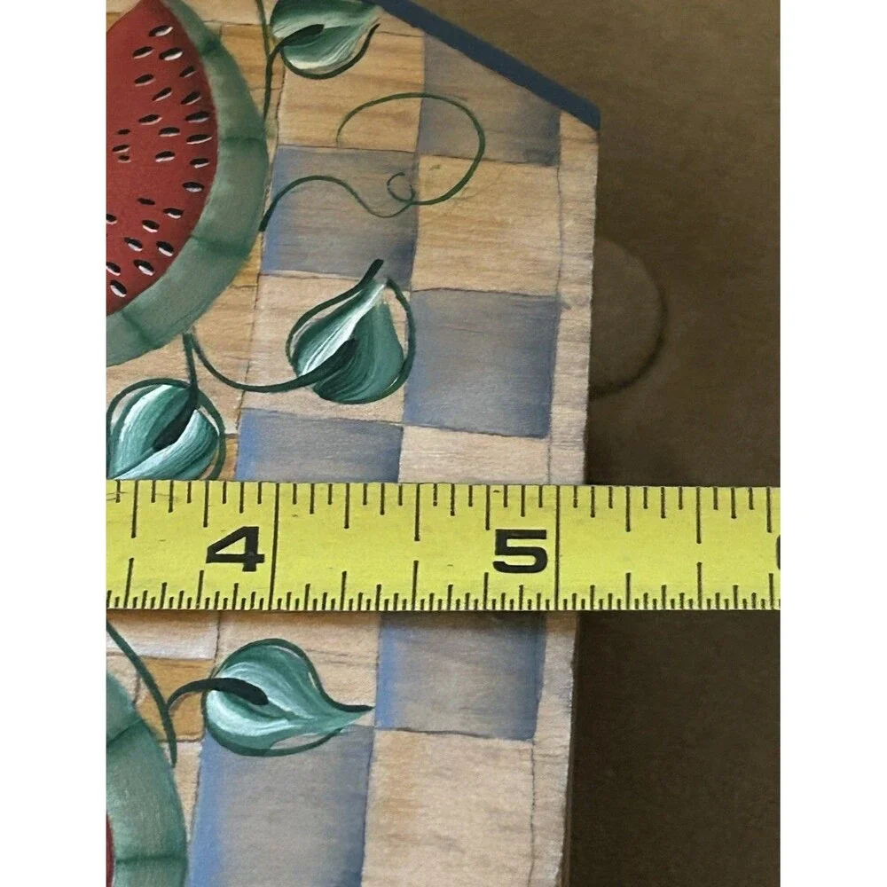 Vintage Toll Painted Wooden Napkin Holder Watermelon Fence Farmhouse Cottagecore